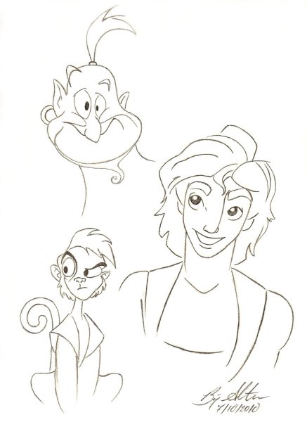 Раскраска Аладдин и Жасмин и Джин