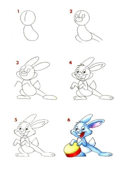 Заяц последовательное рисование