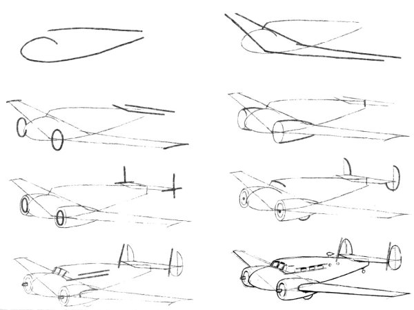 Поэтапное рисование самолета