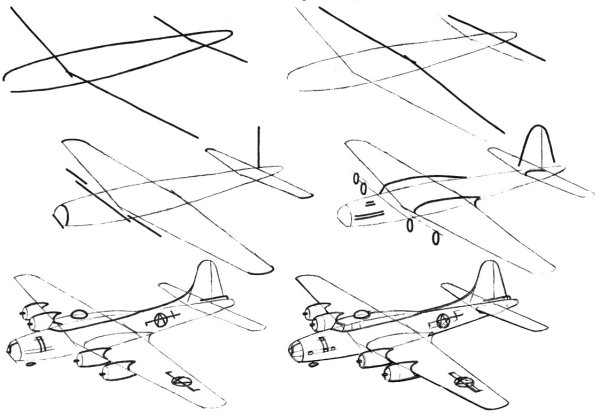 Самолёт рисунок карандашом