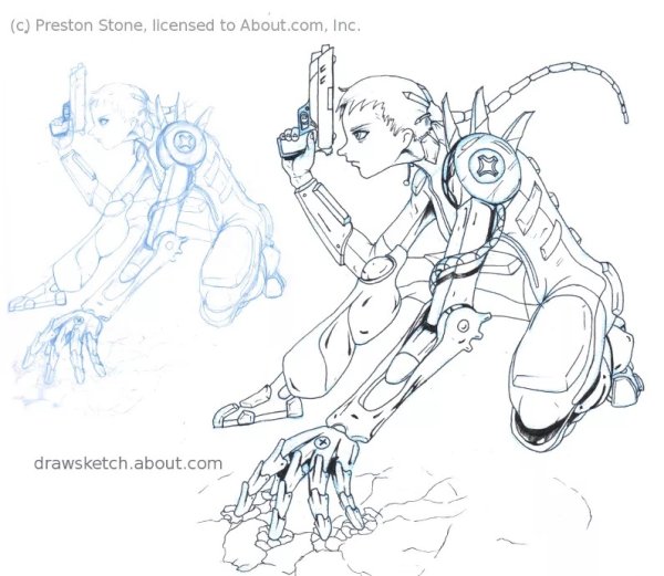 Нарисовать киборга карандашом поэтапно