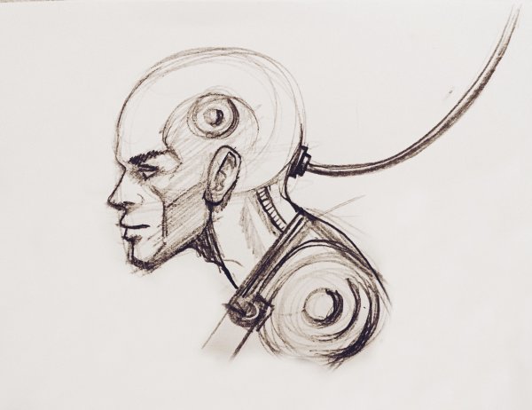 Парень киборг арт скетч