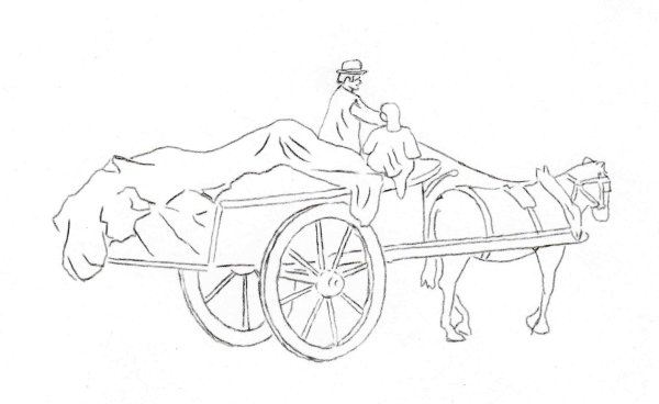 Лошадь с повозкой раскраска