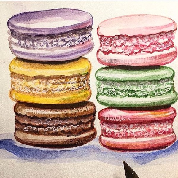 Скетчинг макаруны акварель