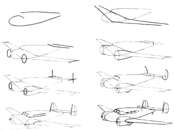 Пошаговое рисование самолета
