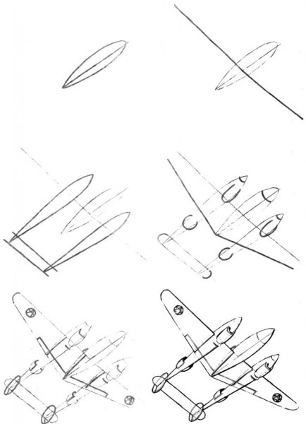 Поэтапное рисование самолета