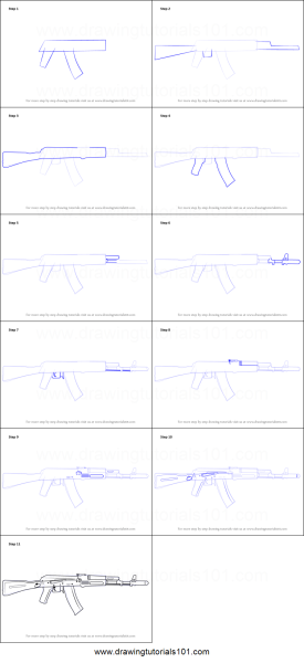 Рисунок автомата Калашникова по этапно