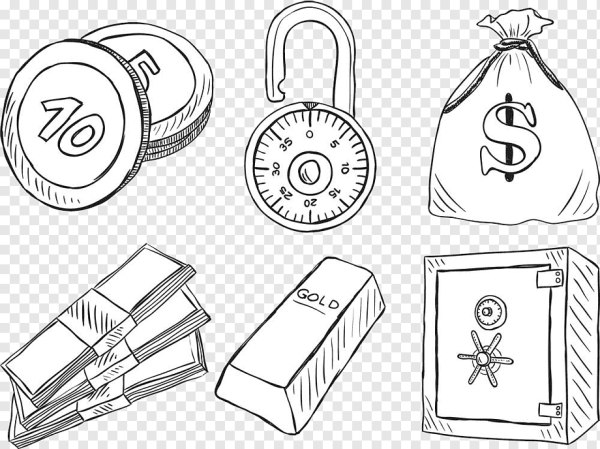 Раскраска сейф с деньгами