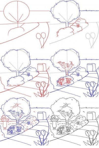 Нарисовать сад поэтапно