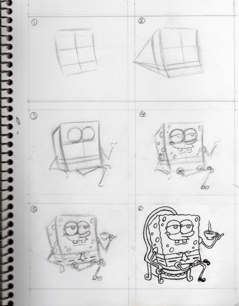 Пошаговое рисование Спанч Боба