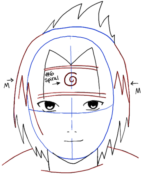 Нарисовать лицо Саске