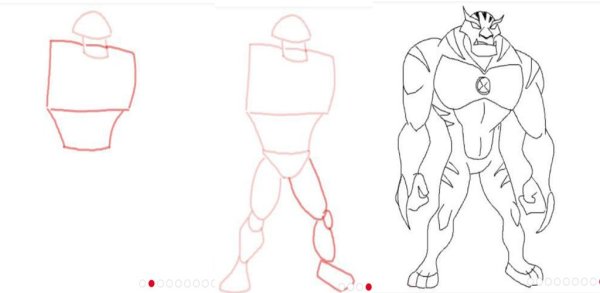 Рисунки Бен 10 и его героев по этапам легкие