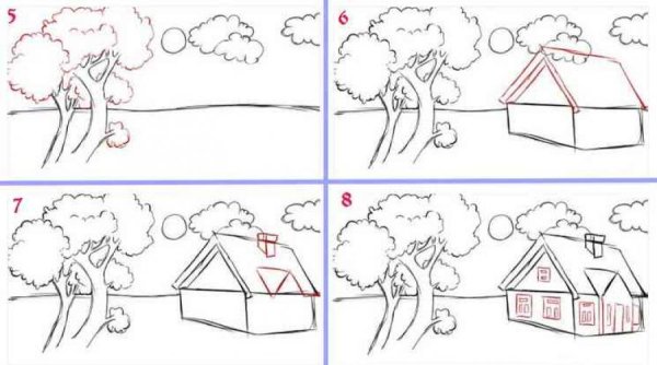 Этапы рисования пейзажа для детей