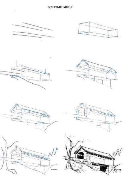 Этапы рисования здания