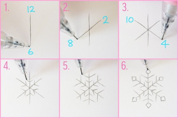 Этапы рисования снежинки