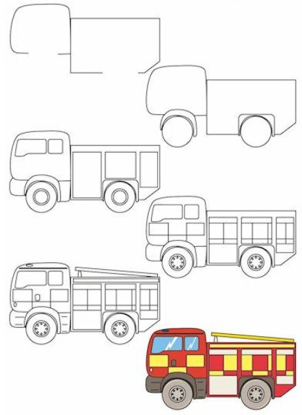 Поэтапное рисование пожарной машины