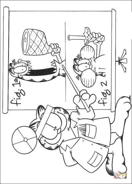 Гарфилд-спортсмен. Наклейка-раскраска