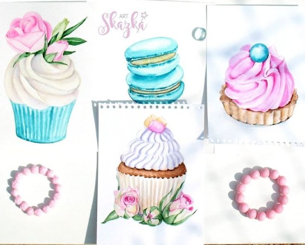 Акварельные торты капкейки