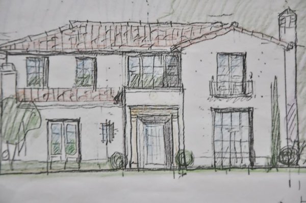 Эскиз виллы карандашом