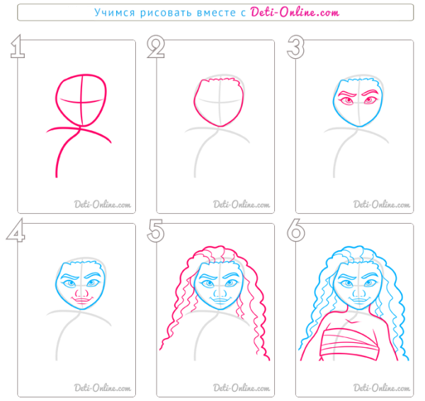 Как нарисовать Моану из мультика поэтапно