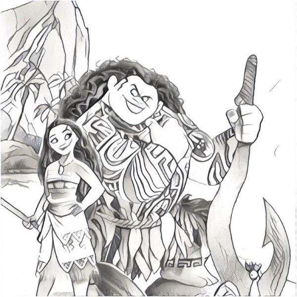 Раскраска Муана и Мауи