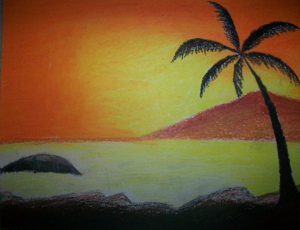 Пейзаж масляной пастелью мелками легко