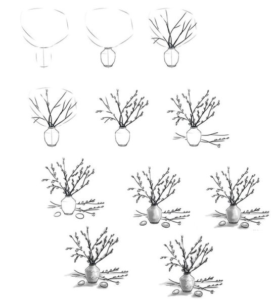 Поэтапное рисование вербы