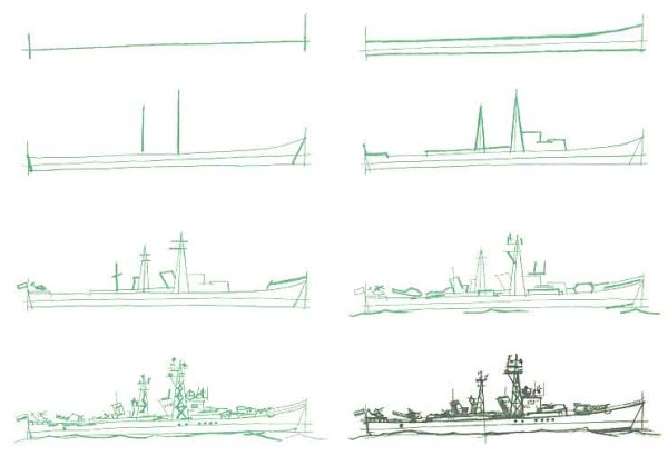 Военный корабль рисунок карандашом
