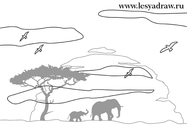 Африканский пейзаж раскраска