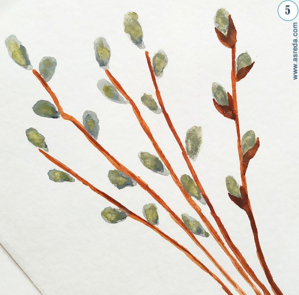 Рисование веточка вербы