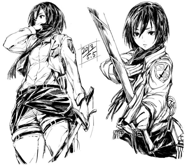 Эрен и Микаса рисунок