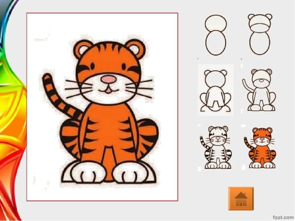Поэтапное рисование тигренка для детей
