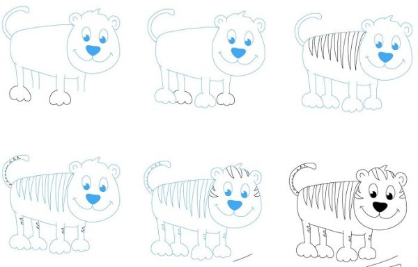 Поэтапное рисование тигренка