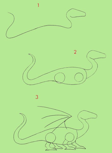 Поэтапное рисование дракона для детей