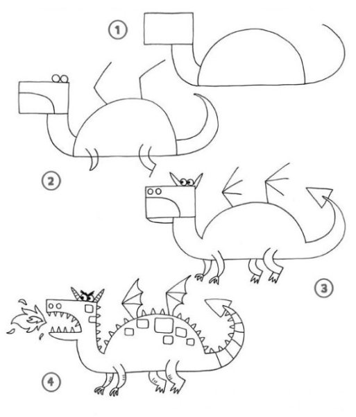 Схема рисования дракона для детей