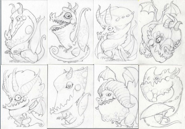 Мультяшный дракон скетч