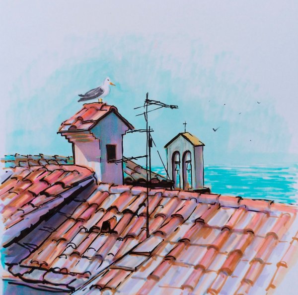 Нарисованные крыши домов