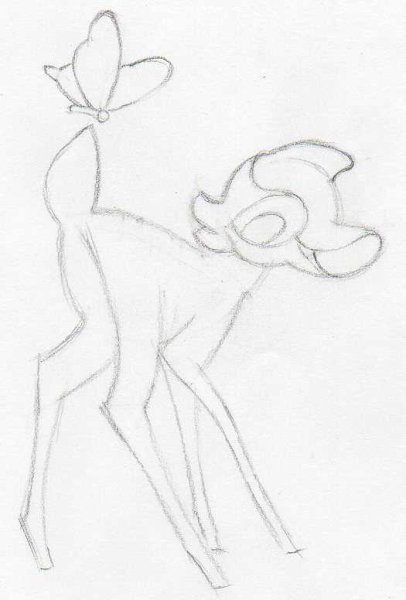 Лёгкая срисовка карандашом для начинающих Бэмби