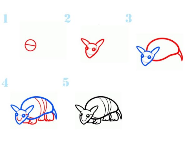 Нарисовать броненосца поэтапно