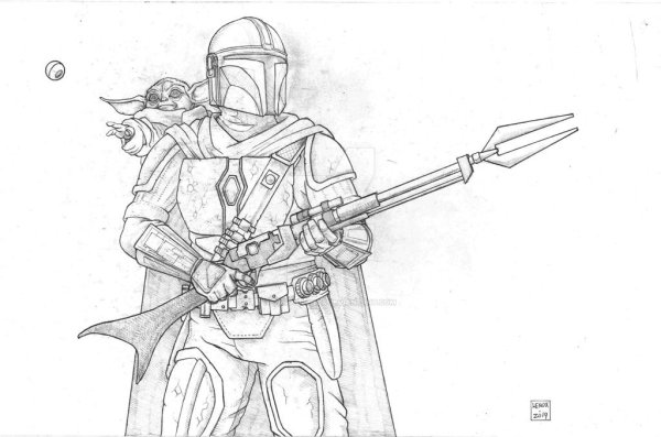 Мандалорец с грогу рисунок