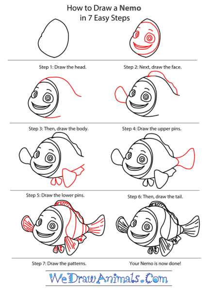 Поэтапное рисование рыбки Немо