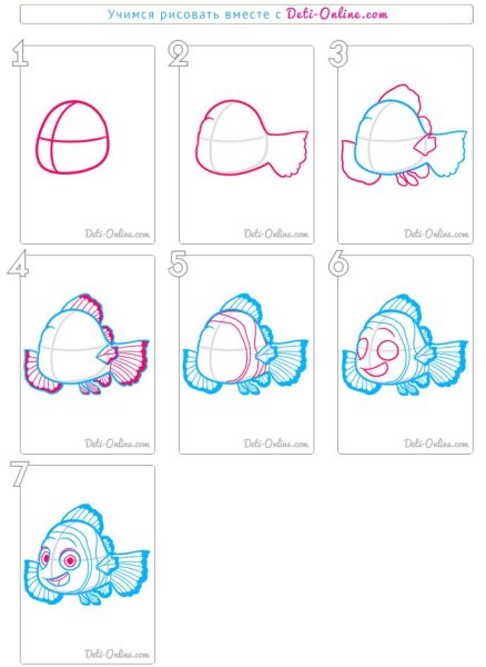 Как нарисовать Немо рыбку поэтапно