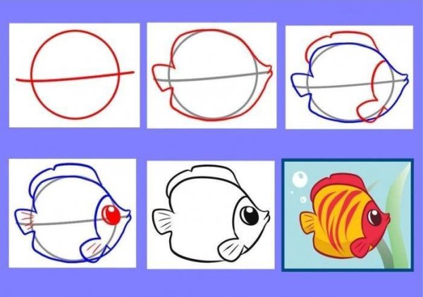 Поэтапное рисование рыбки