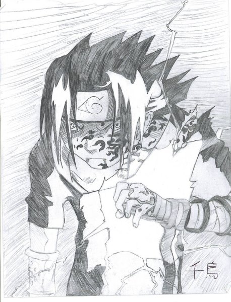 Саске с Чидори карандашом