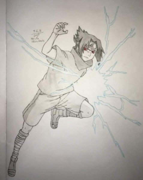 Саске с Чидори карандашом