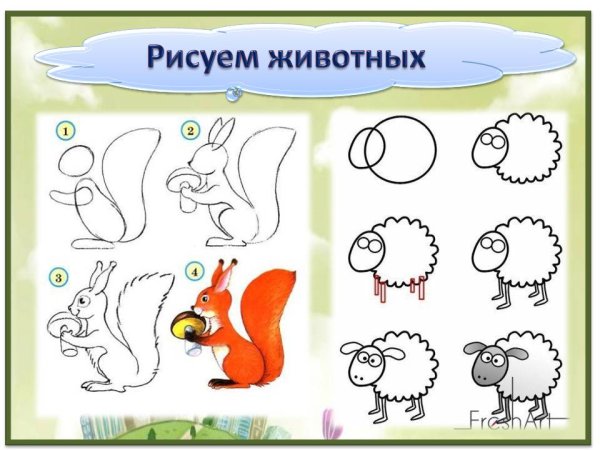 Последовательное рисование животных