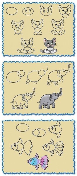 Рисование зверюшек пошагово