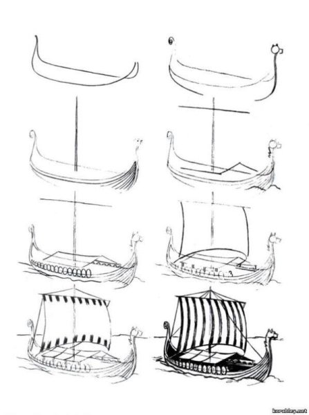 Поэтапное рисование корабля