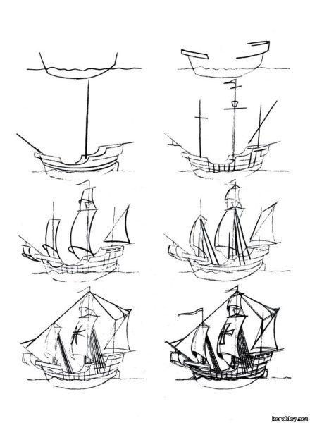 Парусник рисунок карандашом