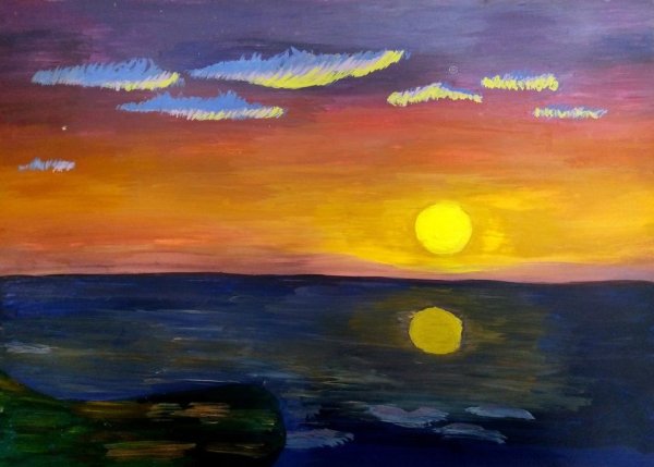 Закат красками для детей